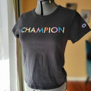 Champion Black Multicolor Logo T-Shirt Women's Size Medium